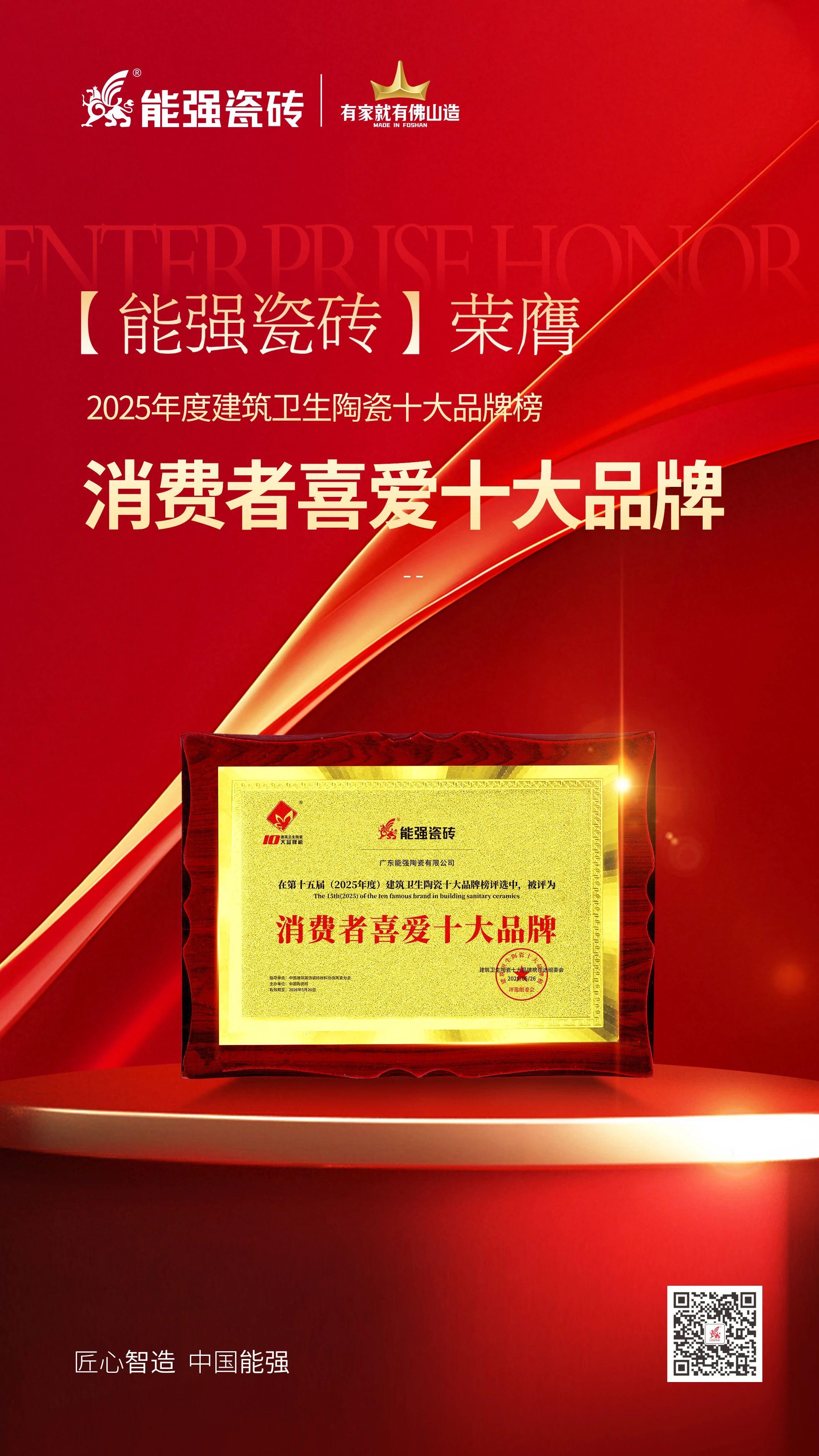 以匠心品質(zhì)鑄就行業(yè)標桿，能強瓷磚榮獲“消費者喜愛十大品牌”！